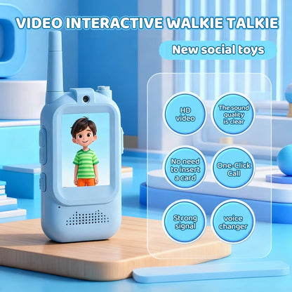 JCMO Video Walkie Talkies for Kids 2 Pack Funny Voice Change Rechargeable Toys for Indoor Camping Travel Birthday Gifts for Kids