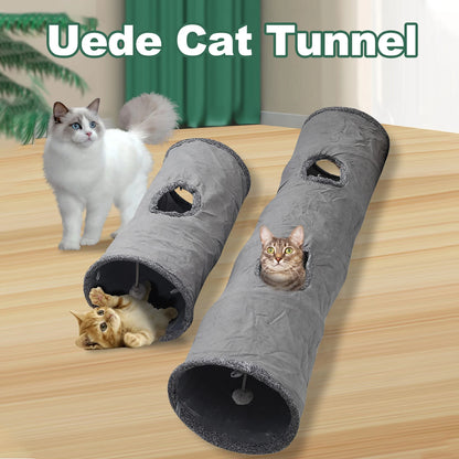Collapsible Cat Tunnel Kit ten Play Tube for Large Cats Dogs Bunnies with Ball Fun Cat Toys 2 Suede Peep Hole Pet Toys with Ball