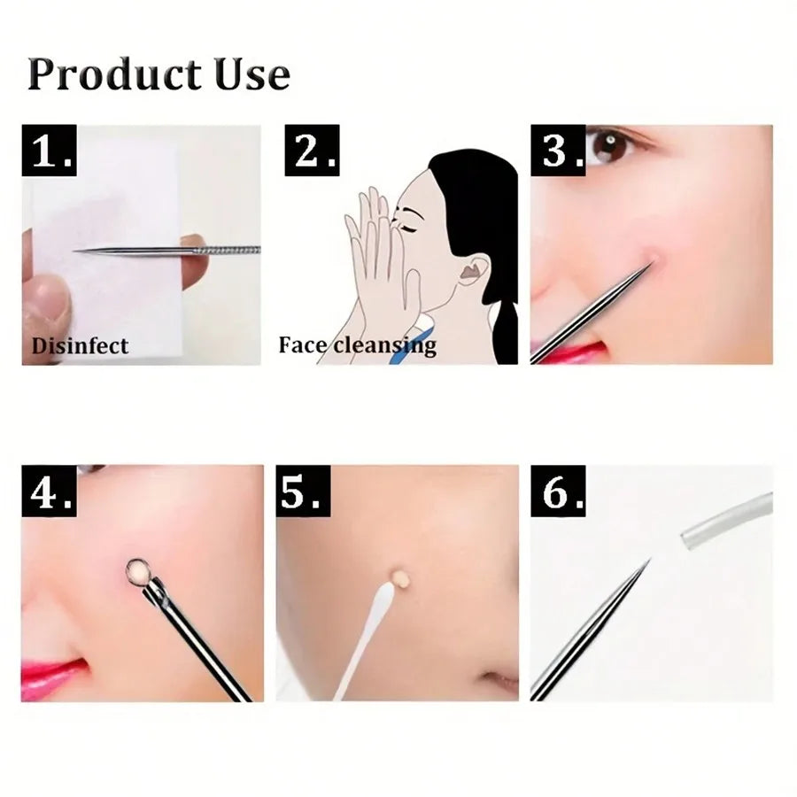 8pcs Acne, Blackhead, Dark Spot, Pimple Remover Tool Set, Skin Care Beauty, Pore Cleansing Kit