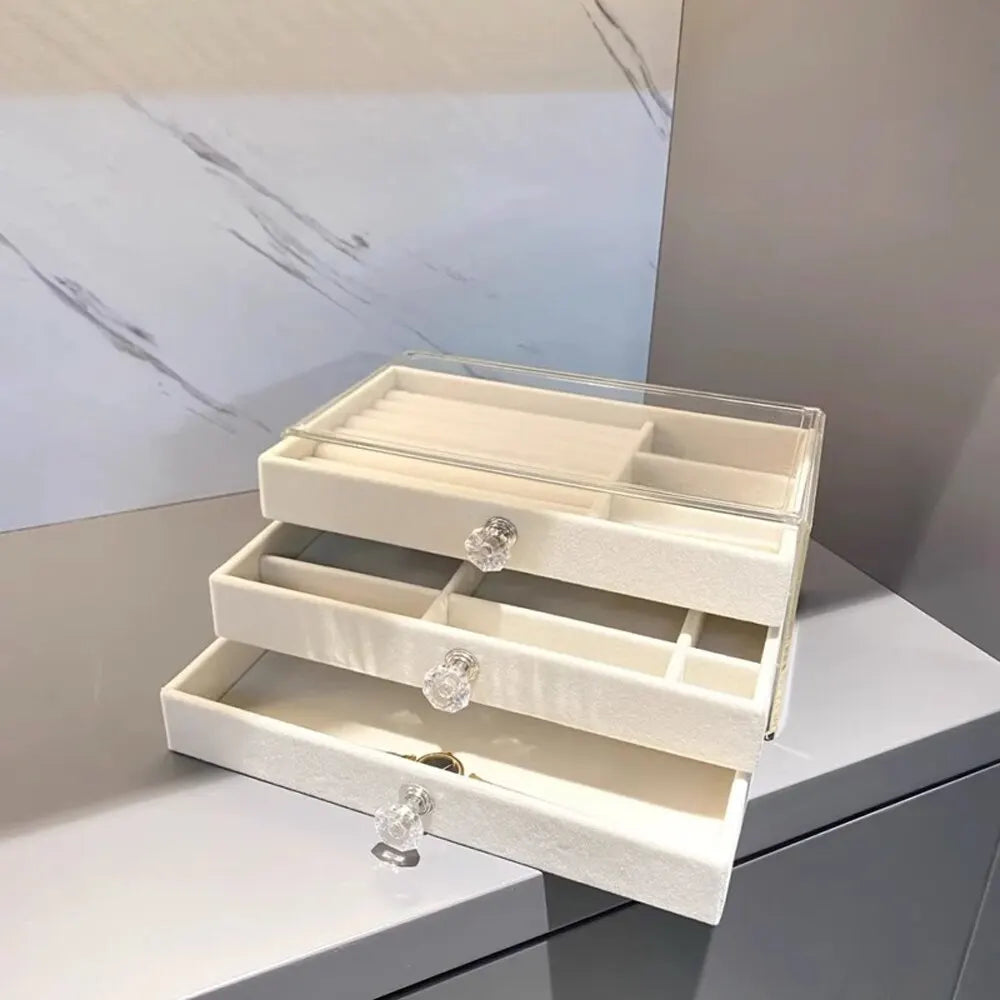 High-Capacity Flannel Jewelry Box Drawer (3-Layer) – Perfect for Storing Earrings, Necklaces & Rings