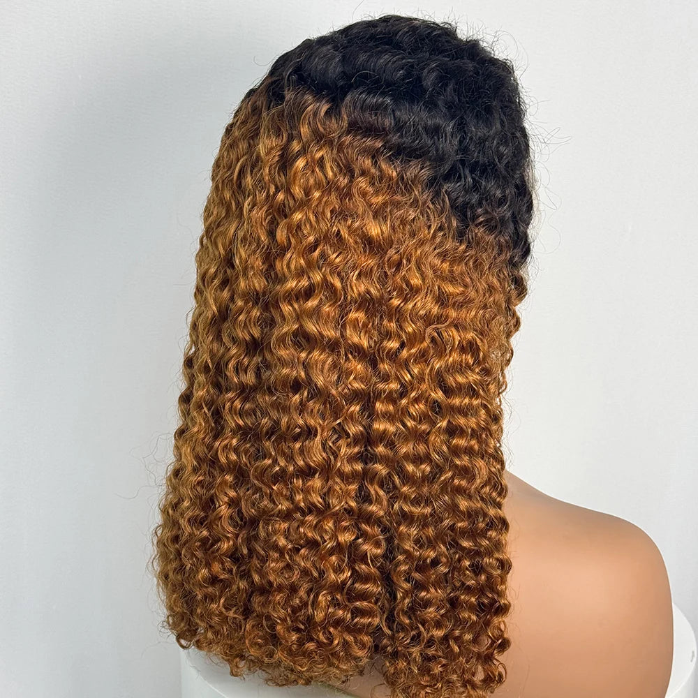 Double Drawn 250% Density Ombre 18 Inches Water Wave Curly Human Hair Wigs 13x4 Transparent Lace Frontal Hair Wig for Women