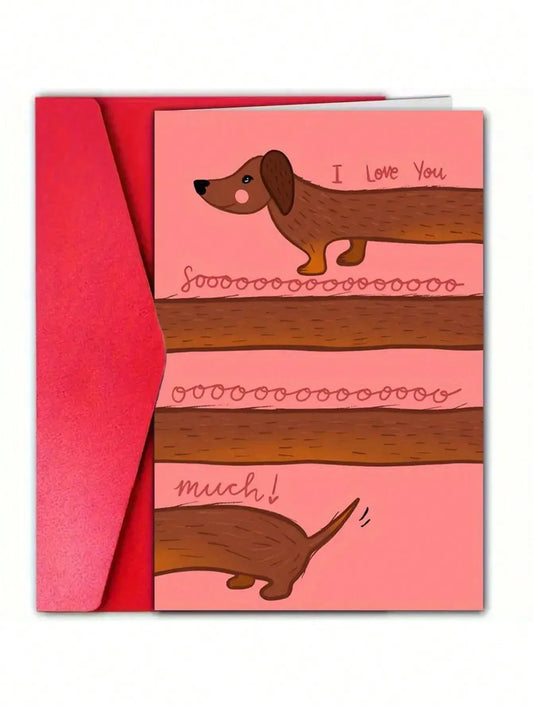 Valentine's Day Greeting Card with Envelope, Love You So Much Dachshund Design, Paper Card for Anyone, Romantic Gift for Husband