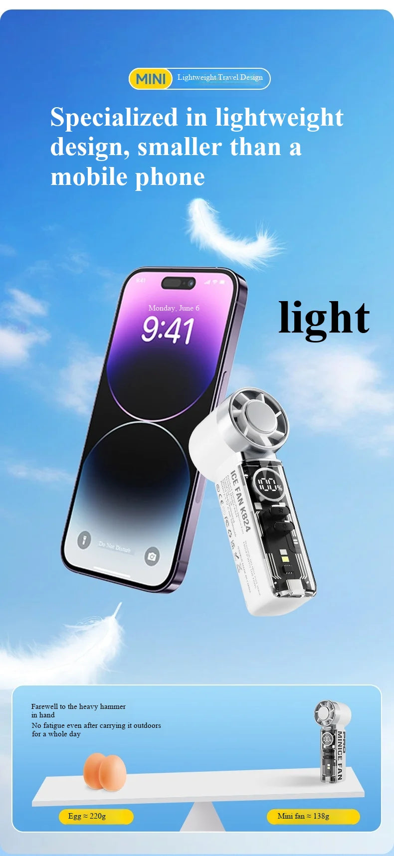 2026 new ice-cooling high-speed fan, semiconductor cooling handheld fan, portable mini pocket digital display small fan