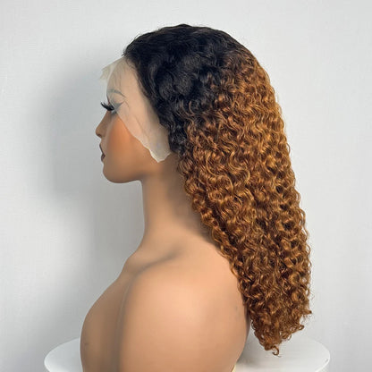 Double Drawn 250% Density Ombre 18 Inches Water Wave Curly Human Hair Wigs 13x4 Transparent Lace Frontal Hair Wig for Women