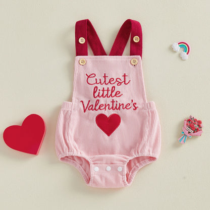 FOCUSNORM 0-18M Lovely Baby Girls Boys Valentines Day Romper Cute Letters Heart Embroidery Sleeveless Jumpsuit