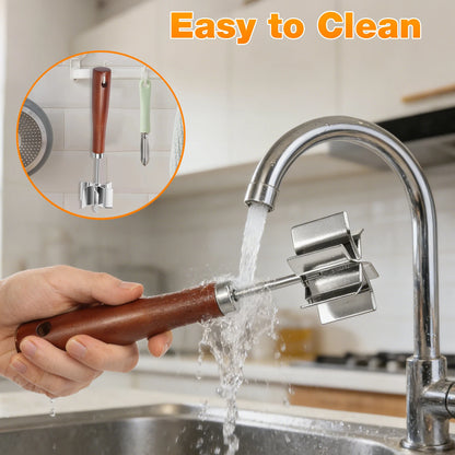 Stainless Steel Meat Chopper Masher Heavy Duty 6 Curve Blades Ground Beef Chopper Tool with Wooden Handle Heat Resistant Meat