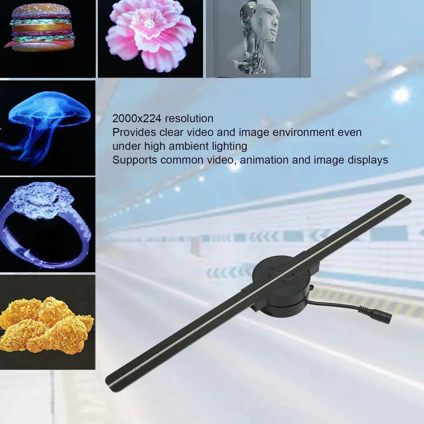3D Hologram Fan 42CM 3D Holographic Projector Advertising Display Light HD Holographic Projector for Stores Bars Party Xmas