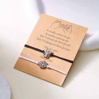 2Pcs Fashion Silver Color Spider Bracelet for Couple Simple Adjustable Woven Bracelet Valentine's Day Couple Jewelry Gift