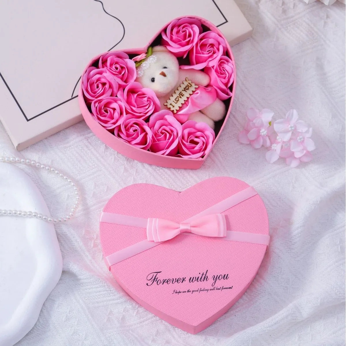 Valentines Day Gift for Her Gift Box with Bear Soap Rose Flower Romantic Mothers Day Wedding Birthday Gift Home Party Decor 1PC