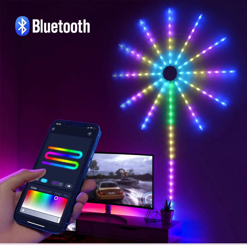 Bluetooth Fireworks Light, USB LED String Light,RGBIC Fairy Lights Garland for Outdoor Garden Bedroom Christmas New Year Decor