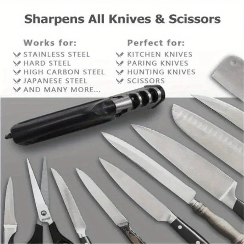 Professional 4-in-1 Knife & Scissors Sharpener with Diamond Blades - Fast Sharpening, Ergonomic Handle, Portable for Kitchen