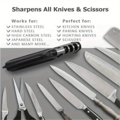 Professional 4-in-1 Knife & Scissors Sharpener with Diamond Blades - Fast Sharpening, Ergonomic Handle, Portable for Kitchen