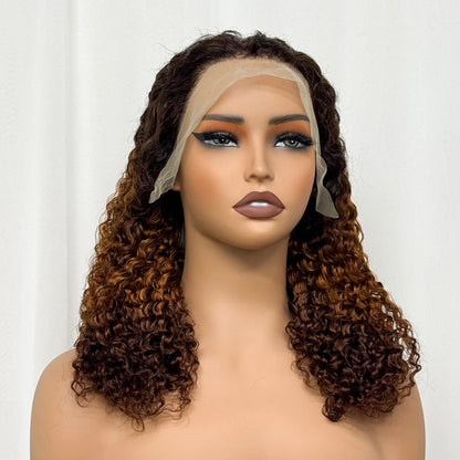 Double Drawn 250% Density Ombre 18 Inches Water Wave Curly Human Hair Wigs 13x4 Transparent Lace Frontal Hair Wig for Women