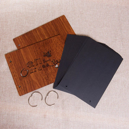 Photo Album Black Pages 8 Inch Wood Scrapbook DIY for Valentines Baby Lovers Anniversary Day Birthday Christmas Gift