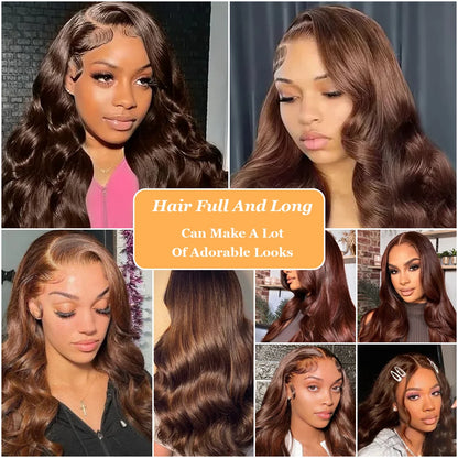 Body Wave 13x6 HD Transparent Lace Frontal Wig 36 Inch 220% Density #4 Chocolate Brown Real Brazilian Human Hair Wigs For Women