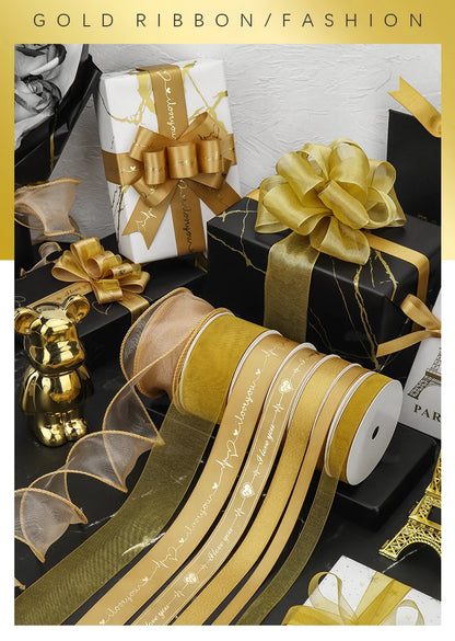 Gold Series Ribbon Birthday Happy Cake Baking Gift Decoration Flower Bundle Packaging Valentine's Day Wedding Party