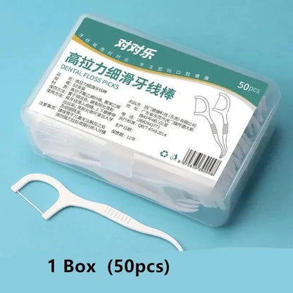50/100/150/250/500pcs Portable Disposable Dental Floss Plastic Toothpick High-tension Dental Floss Stick Dental Box Oral Care