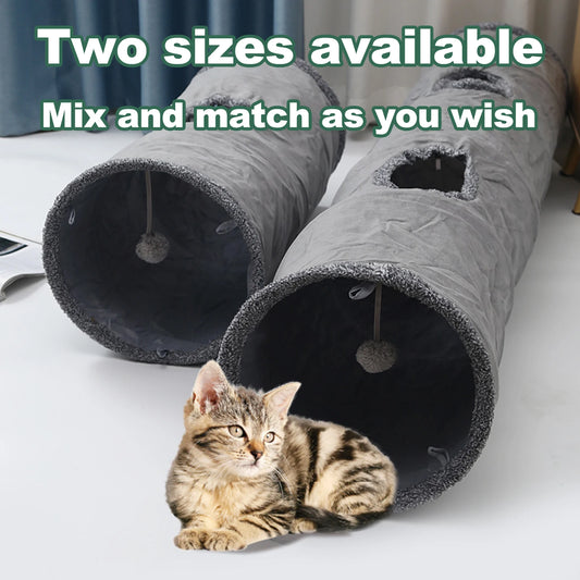 Collapsible Cat Tunnel Kit ten Play Tube for Large Cats Dogs Bunnies with Ball Fun Cat Toys 2 Suede Peep Hole Pet Toys with Ball
