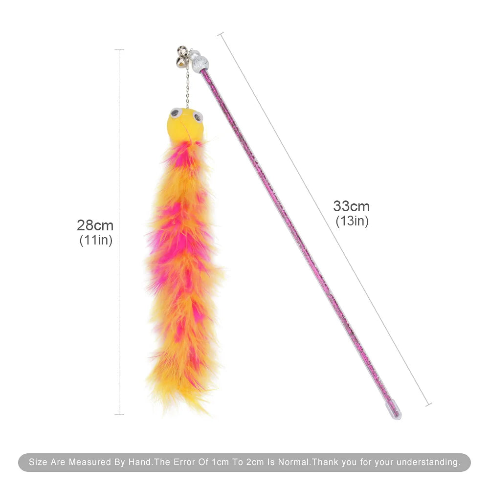 2pcs Caterpillar Cat Teaser Plush Feather Pet Toys For Kitten Cat Teaser Stick Pet Playing