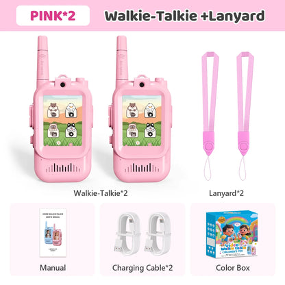 JCMO Video Walkie Talkies for Kids 2 Pack Funny Voice Change Rechargeable Toys for Indoor Camping Travel Birthday Gifts for Kids
