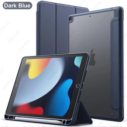 Hybrid Slim Case for iPad 9th/8th/7th Generation (2021/2020/2019)10.2 Inch with Pencil Holder Clear Transparent Back Shell Cover