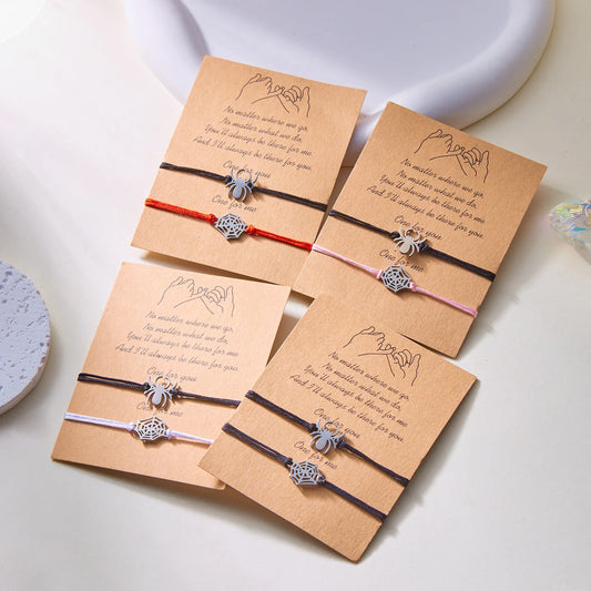 2Pcs Fashion Silver Color Spider Bracelet for Couple Simple Adjustable Woven Bracelet Valentine's Day Couple Jewelry Gift