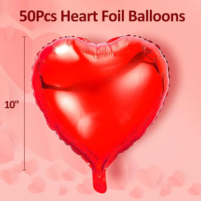 10-50Pcs 10In Heart Shaped Foil Balloons for Valentines Decoration Marriage Engagement Anniversary Party Romantic Occasions