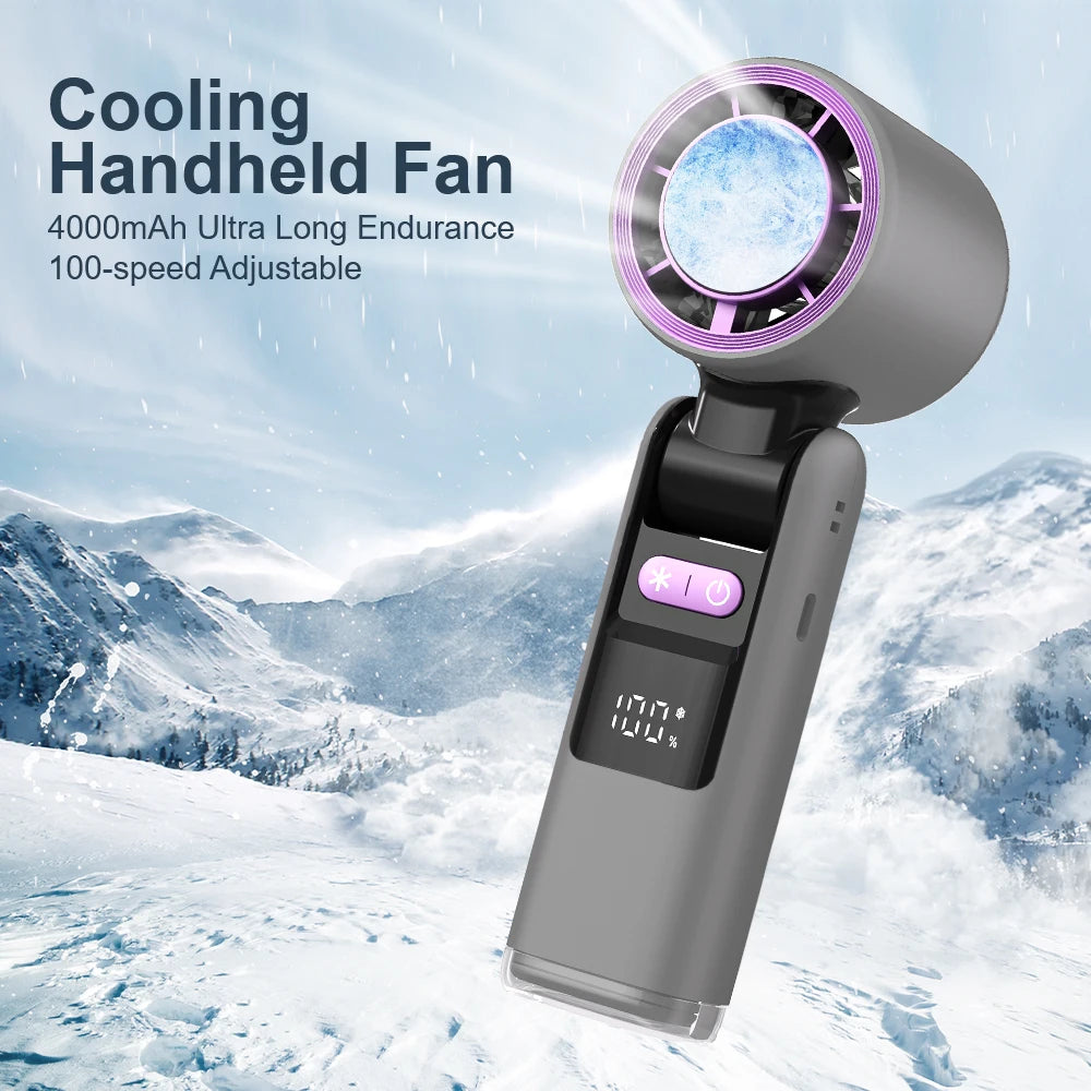 Ice Cooling Handheld Fan 13000rpm with Ice Cooler Rechargeable Small Pocket Fans 3-in-1 Portable Fan Speed(100)