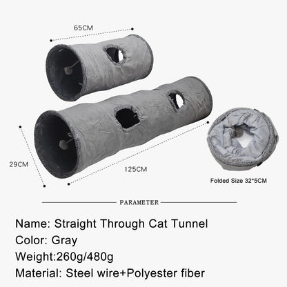 Collapsible Cat Tunnel Kit ten Play Tube for Large Cats Dogs Bunnies with Ball Fun Cat Toys 2 Suede Peep Hole Pet Toys with Ball