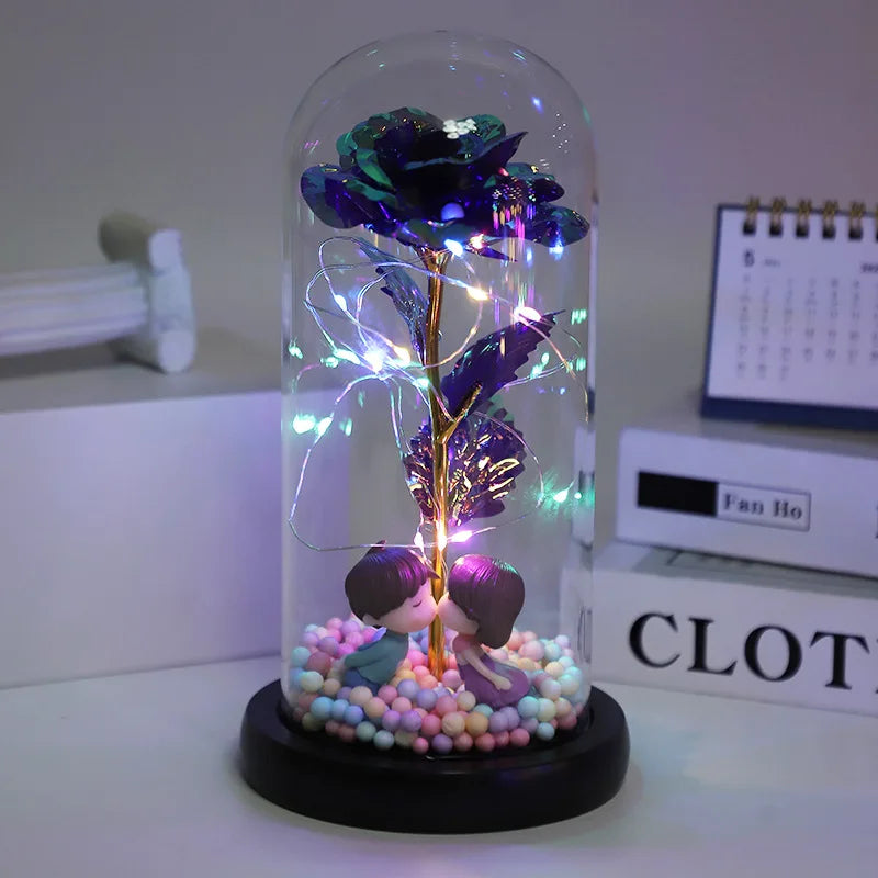 Hot LED Enchanted Galaxy Rose Eternal Beauty And The Beast Rose With Fairy Lights In Dome For Christmas Valentine's Day Gift