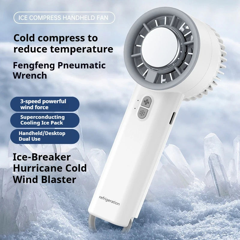 Handheld Small Fan Portable Ice Pack Cooling Fan 3/100-speed Adjustable Wind Speed Long Battery Life Silent Outdoor Electric Fan
