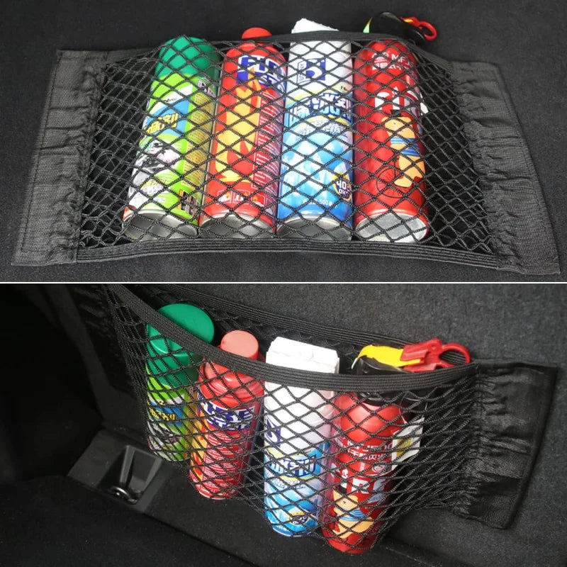 Car Back Rear Trunk Storage Net Elastic Car Interior Mesh Pocket Large Capacity Auto Stretch Wall Sticker Organizer Pouch Bag