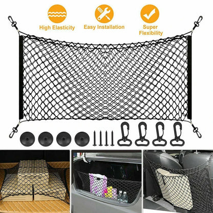 Universal Large Car Cargo Net Nylon Elastic Mesh Luggage Cargo Storage Pickup Tidy Net for Van SUV Truck Mesh Network Pocket