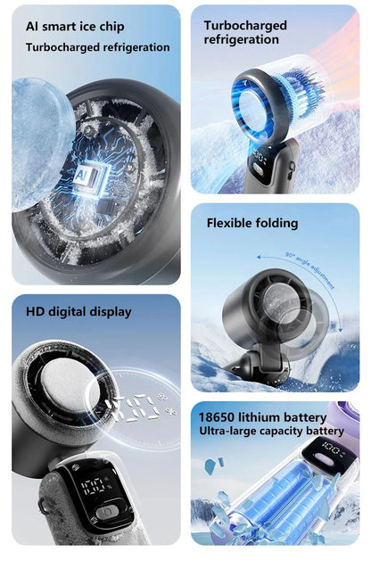 Ice Cooling Handheld Fan High speed  multiple gears Turbo Portable USB Desk Fan Foldable/Hangable Fast Chill Ice Compress