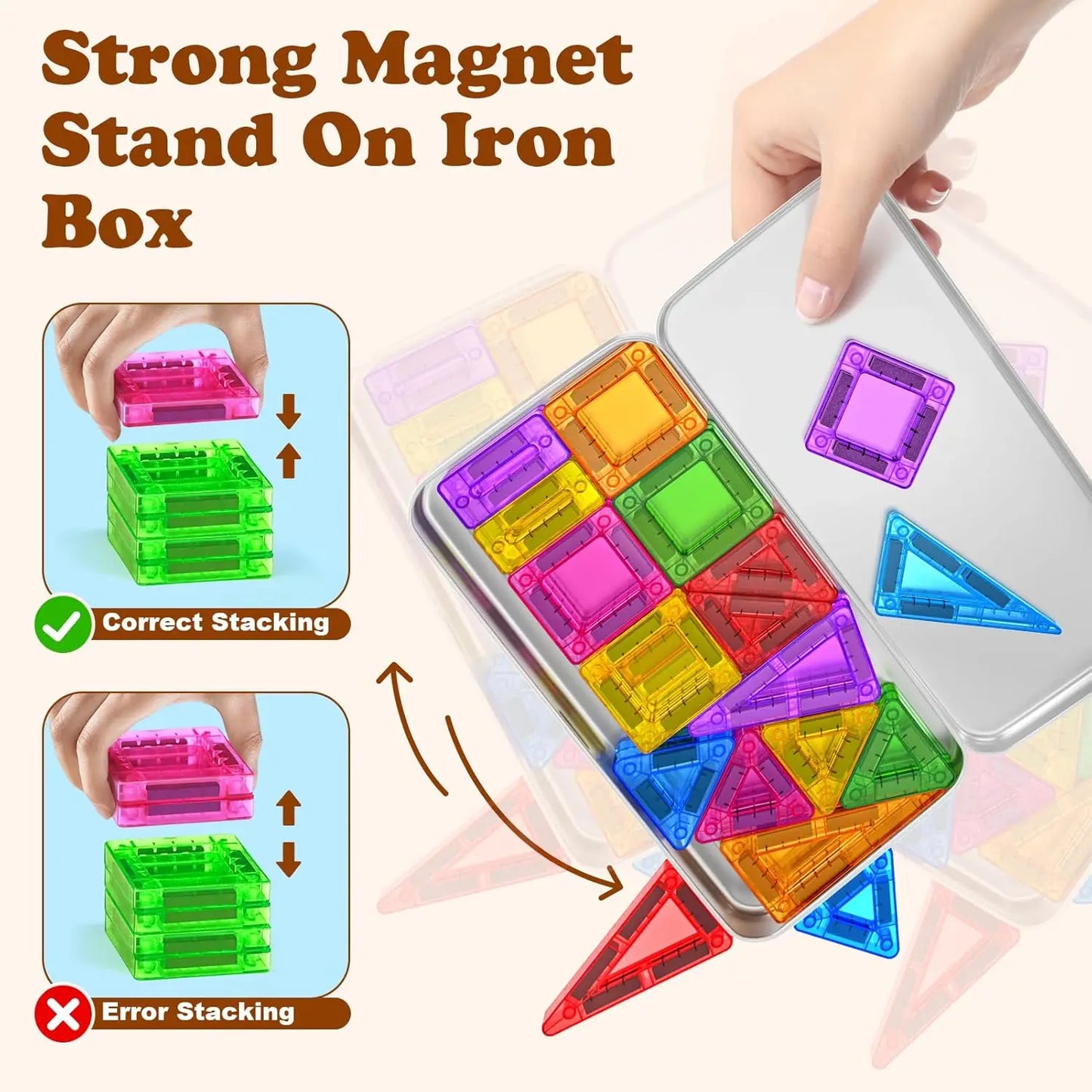 Mini Magnetic Tiles With Metal Storage Box Magnetic Building Blocks Kids Games Portable Montessori Education Toys For New Year