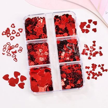 Red Love Heart Nail Glitter Sequin Mix Holographic Heart Shape 3D Nail Sequins Flakes Paillette Valentine's Day Manicure Decor