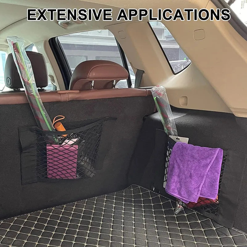 Universal Car Storage Bag Double Mesh Trunk Storage Net Car Built-in Storage Bag Car Fire Extinguisher Fixed Net Anti-Slip