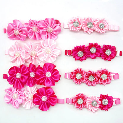 8PCS Valentine's Day Pet Decorate Bowtie with Diomand Grooming Flower Pink Dog Gifts for Small Dogs Accessories Wholesale