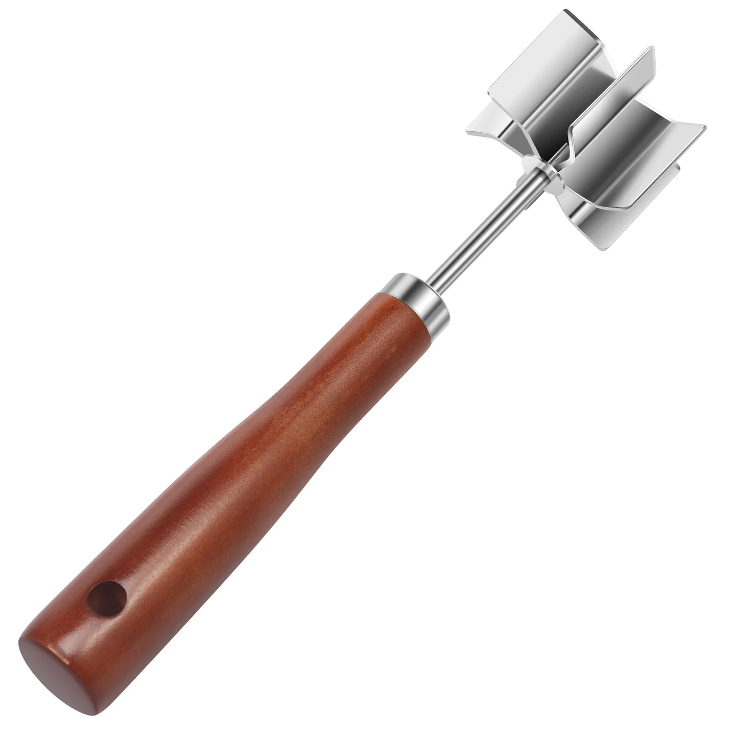 Stainless Steel Meat Chopper Masher Heavy Duty 6 Curve Blades Ground Beef Chopper Tool with Wooden Handle Heat Resistant Meat
