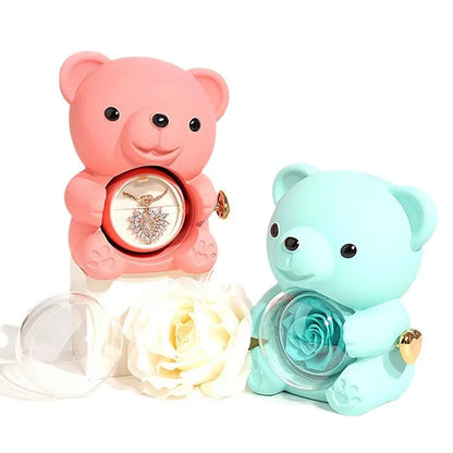 New Rotating Hugging Bear Rose Jewelry Box Eternal Flower Gift Box for Girl Mother's Day Valentine's Day Christmas Gift