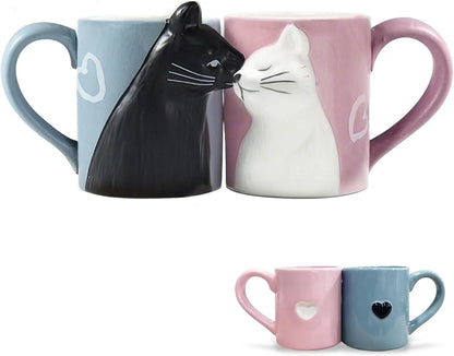 2pcs Ceramics Kiss Cat Cup Couple Mugs Lover Gift Morning  Milk Coffee Tea Breakfast Porcelain Cup Valentines Day for girl wife