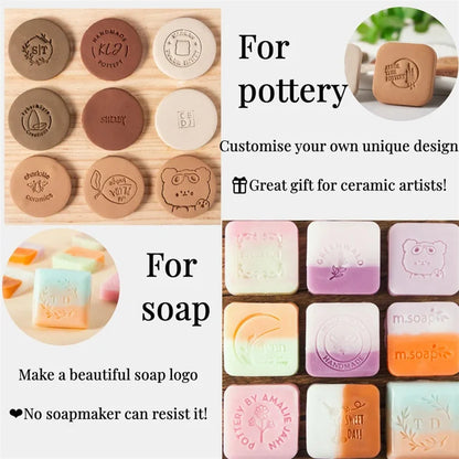 Valentine's Day Wedding Custom Clay Seal Set - 22/25/30/35/40mm Customizable Pottery Design Craft Tool with 1 Handle, Clay Craft