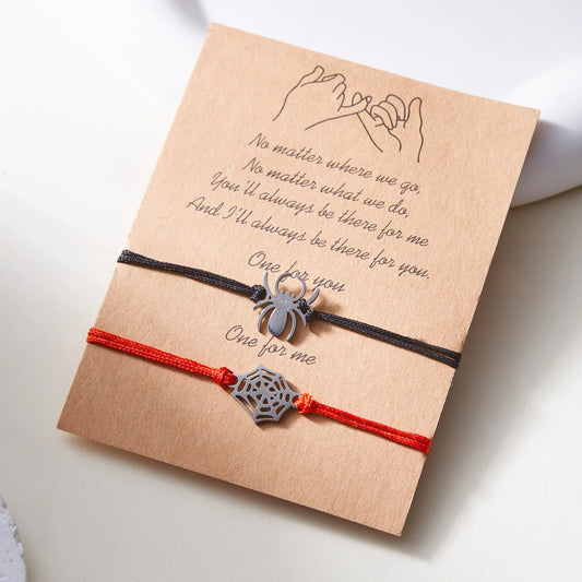 2Pcs Fashion Silver Color Spider Bracelet for Couple Simple Adjustable Woven Bracelet Valentine's Day Couple Jewelry Gift