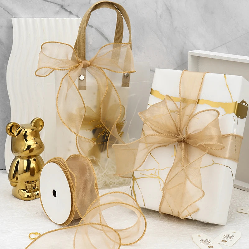 Gold Series Ribbon Birthday Happy Cake Baking Gift Decoration Flower Bundle Packaging Valentine's Day Wedding Party