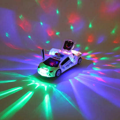 360° Rotating Police Car Toy with Sound & Light Electric Automatic Openable Doors Educational Vehicle Toy for Kids Children