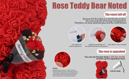 1pc 25cm Rose Bear with flower bouquet Artificial Foam Flowers Bear Romantic Creative Gifts For Valentines Day Anniversary Gift