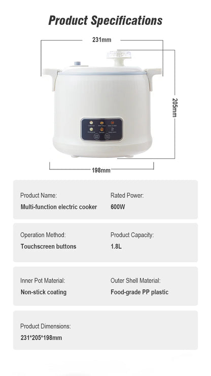 Electric Rice Cooker for 1-2 People, Multifunctional Household Hot Pot, Porridge, 1.8L Micro Pressure Rice Cooker soup making