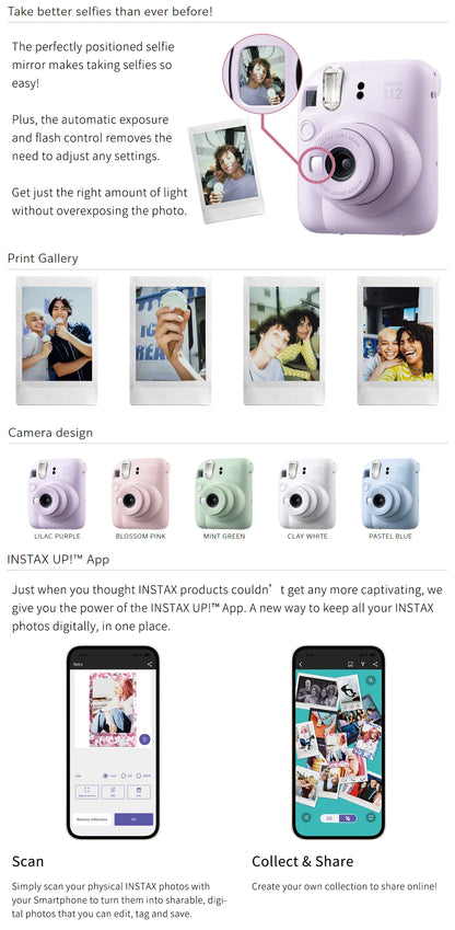 Original Fujifilm Instax Mini 12 Camera + 20 Sheets Instax Mini Film+ Album +Case Bag+ 10 in 1 Kits For Girl New Year Day Gifts