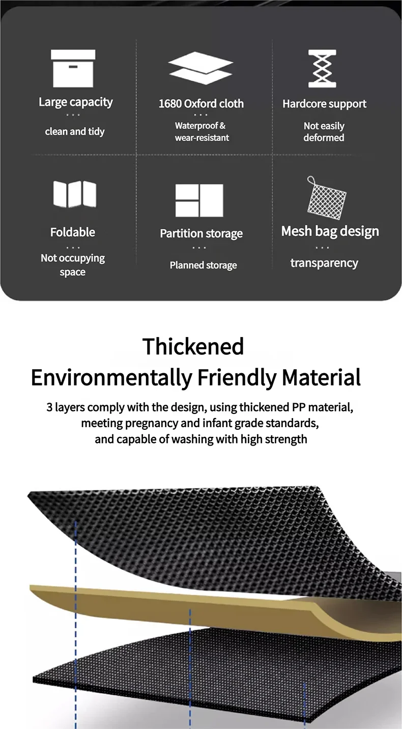 Heavy-Duty 72L Trunk Organizer for Car Large-Capacity Foladable Storage Box High-Density Oxford Cloth Waterproof Car Organizer