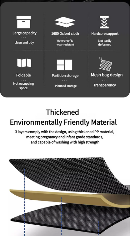 Heavy-Duty 72L Trunk Organizer for Car Large-Capacity Foladable Storage Box High-Density Oxford Cloth Waterproof Car Organizer